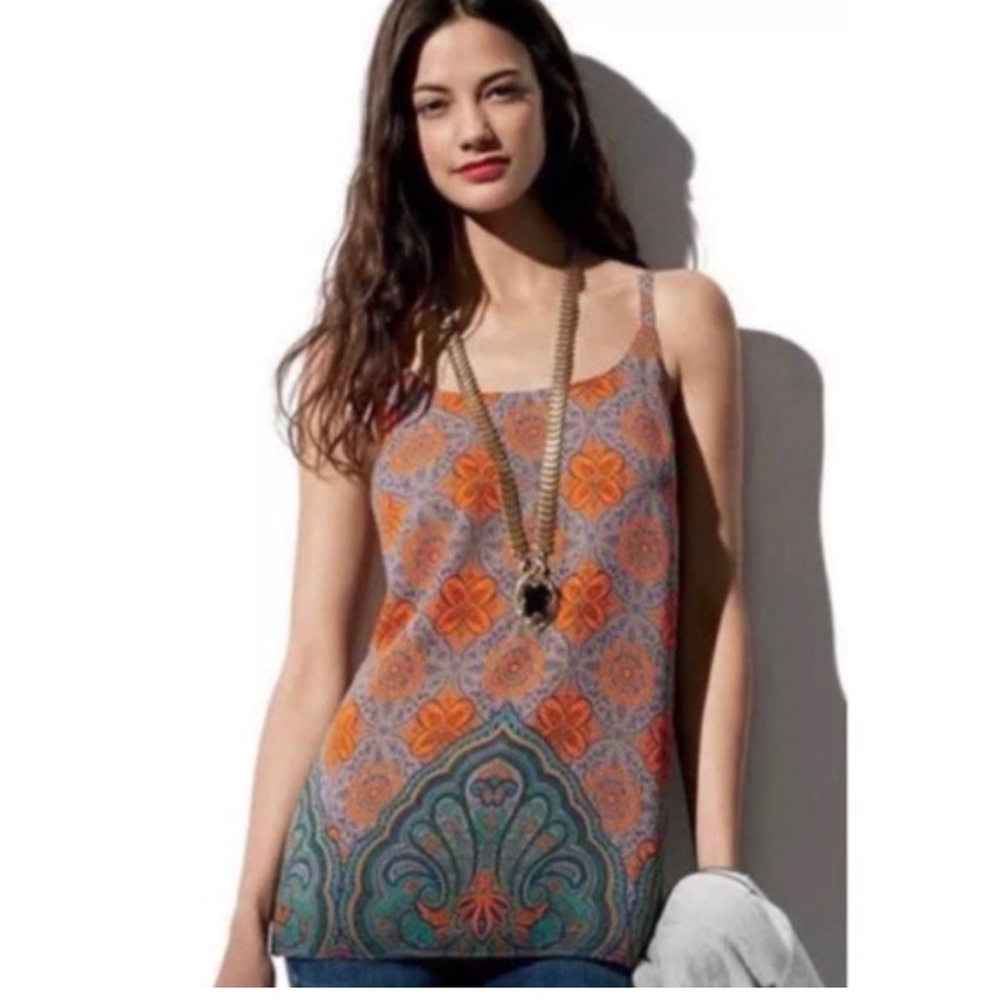 Cabi Arabesque Cami Tank Tunic Top Sleeveless Orange Blue Paisley 3082 Sz S - Picture 3 of 8